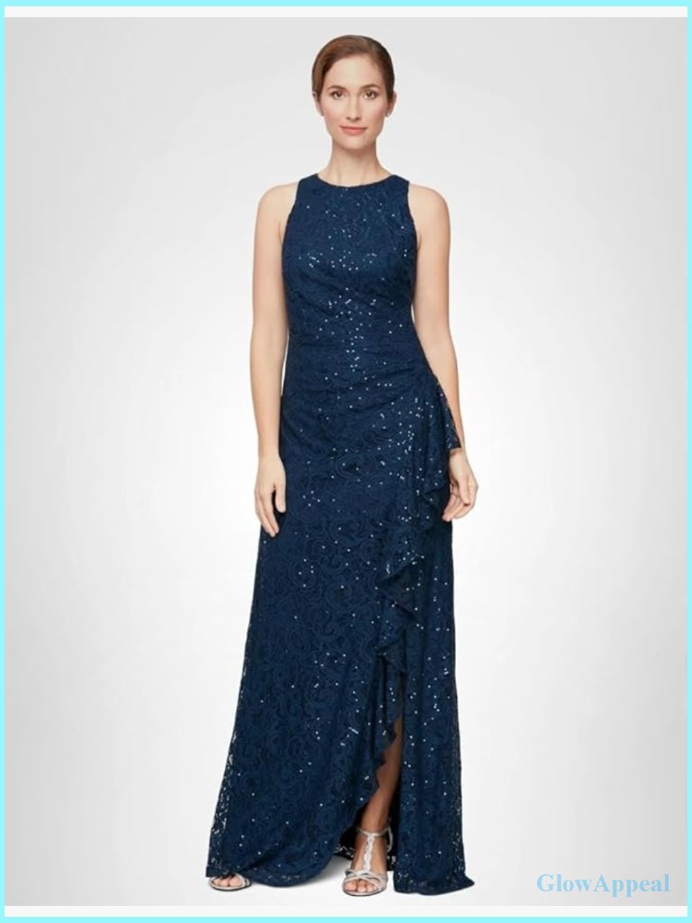 Sleeveless Formal Gown With Cascade Ruffle & Front Slit